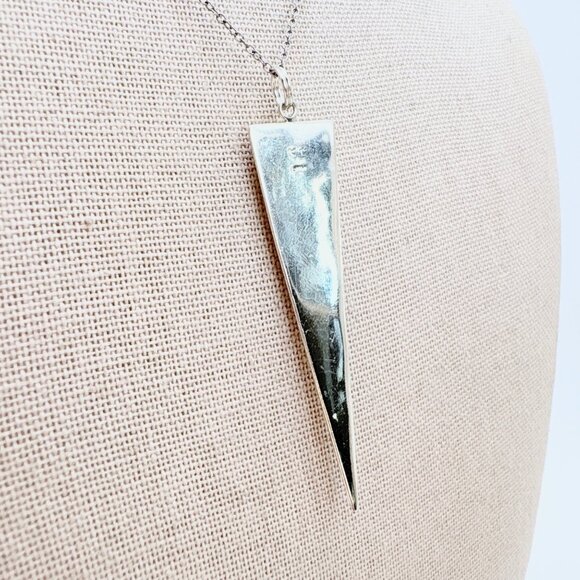 VTG Sterling Silver 925 Large Spike Pendant Necklace Spring Ring Size 18" Length - Picture 4 of 12